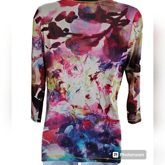 Y2K Artsy Floral Button Down Blouse Medium Boho Whimsygoth Preppy Red Black Top - Picture 4 of 6